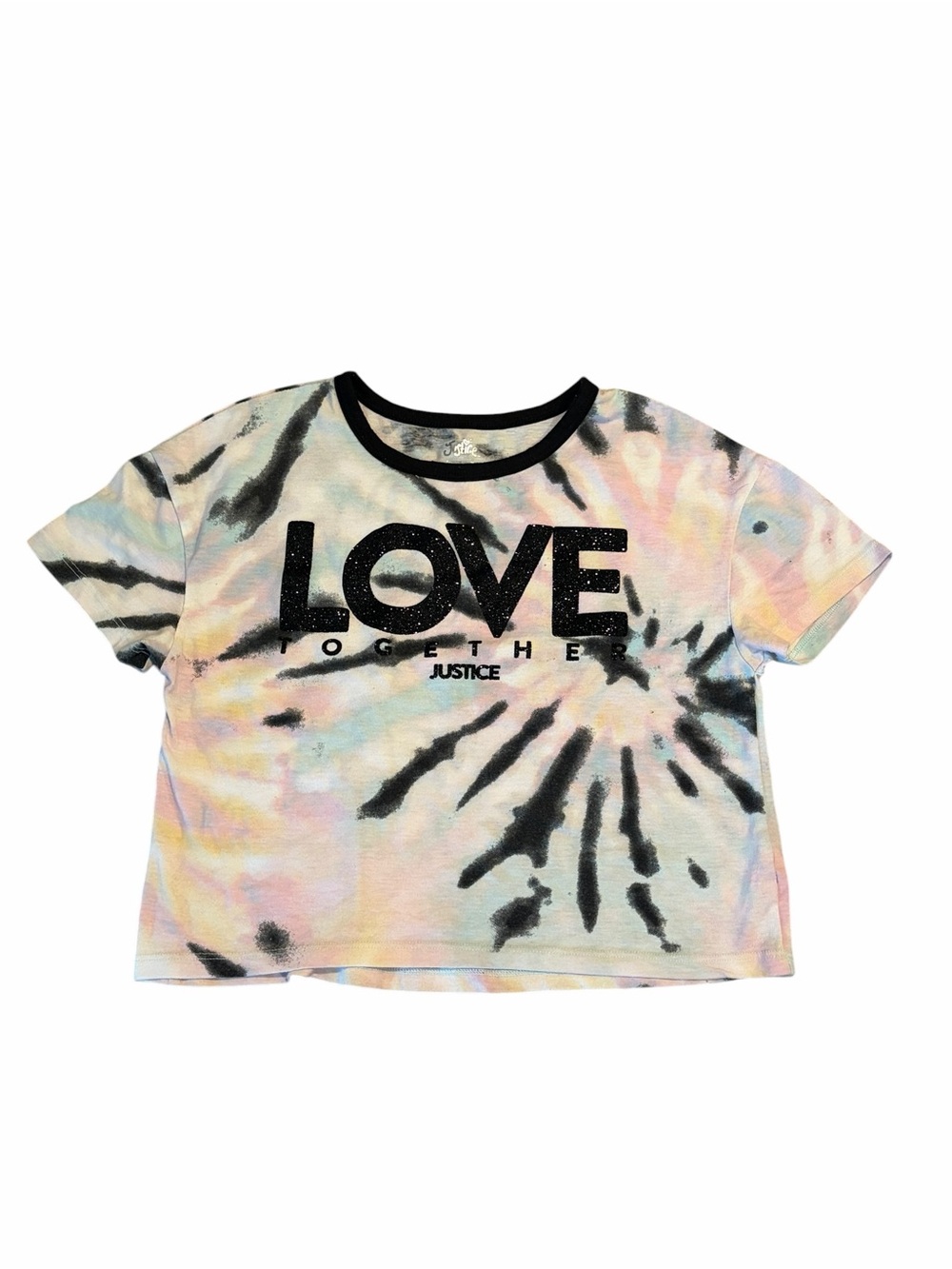 Justice Girls' Pastel Tie-Dye LOVE Tee with Black Trim